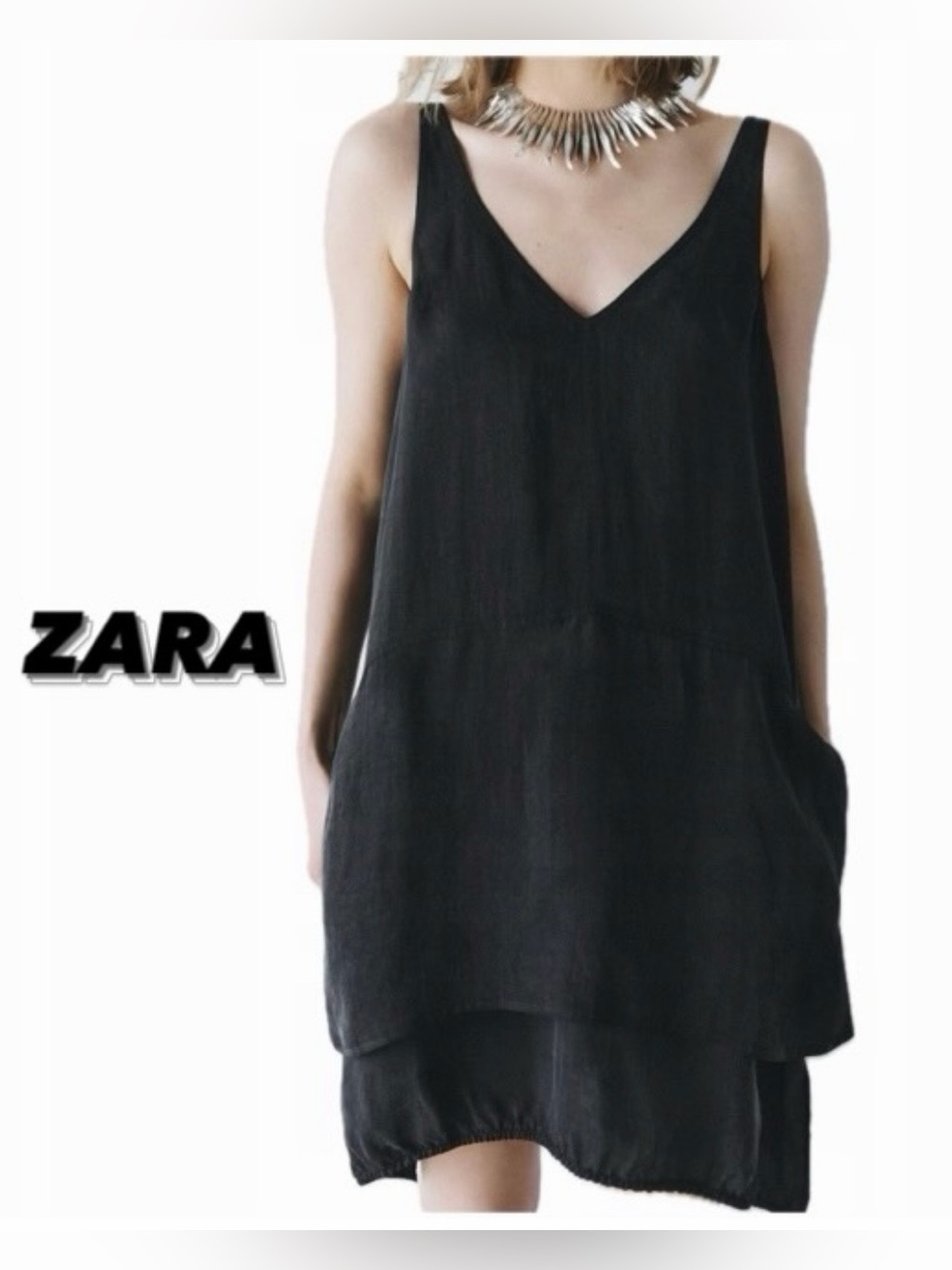 ZARA Black V-Neck dress, size S